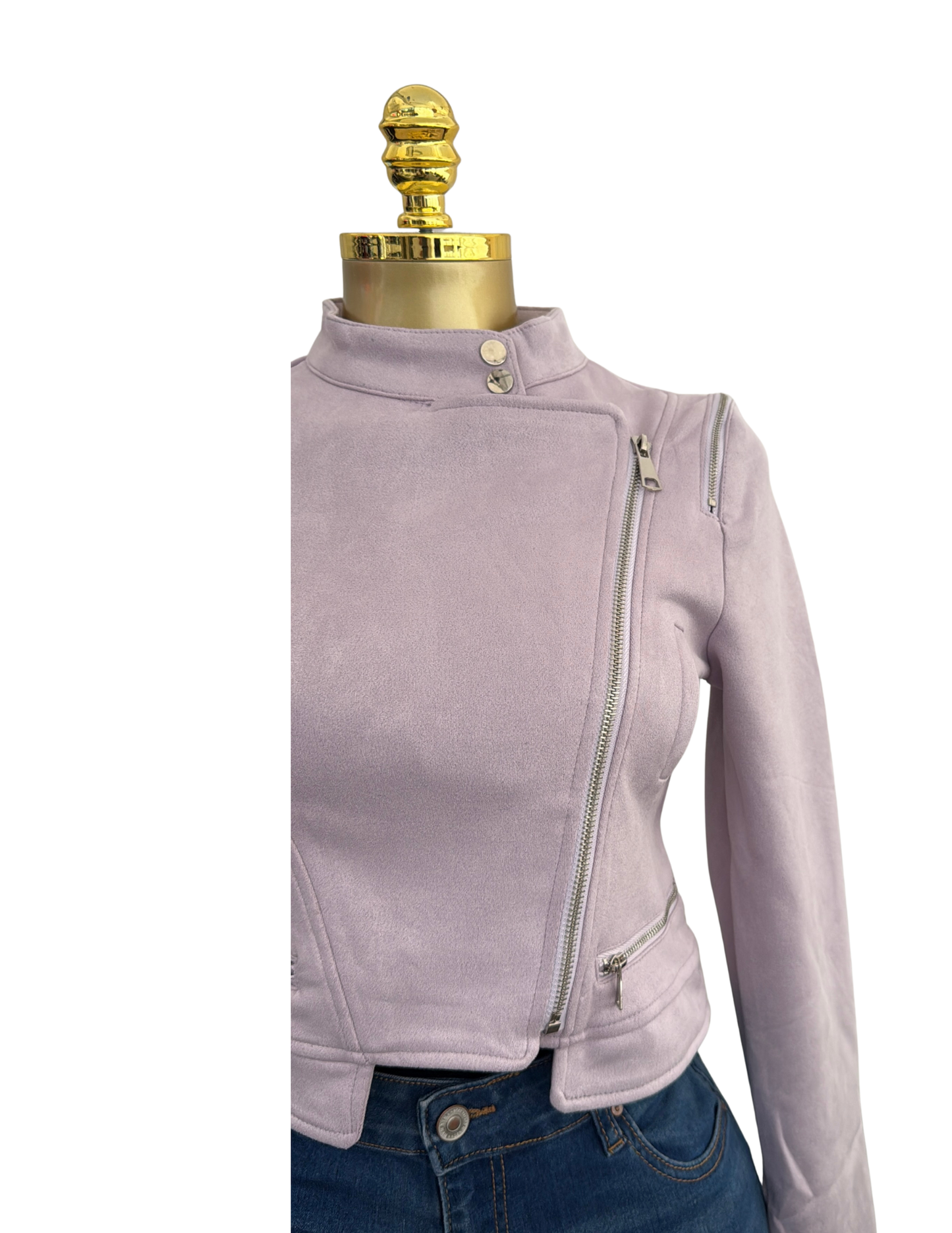 SUEDE CROP BIKER JACKET LILAC