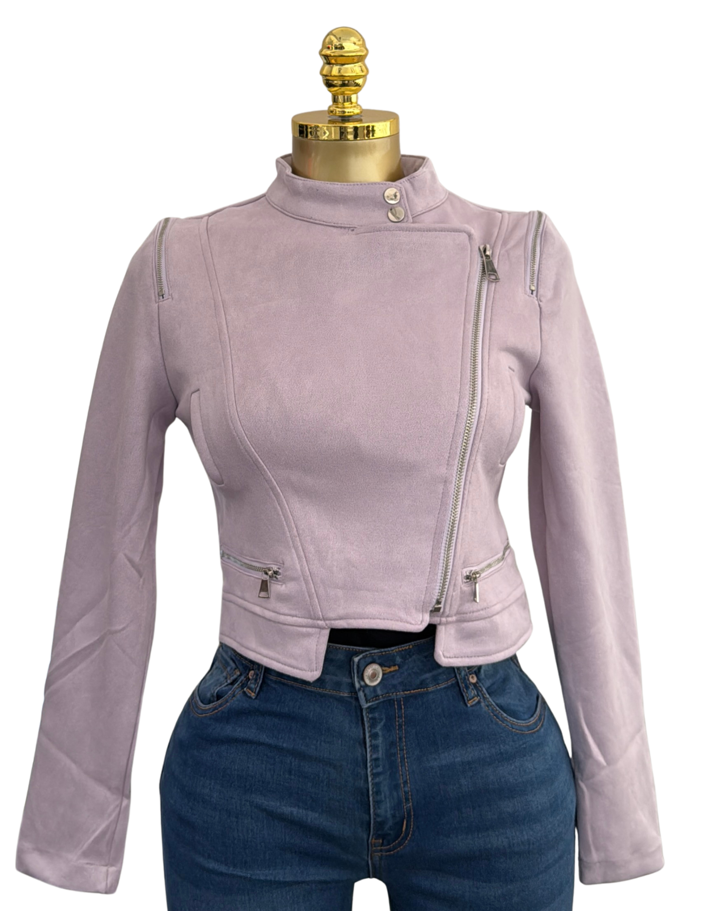 SUEDE CROP BIKER JACKET LILAC