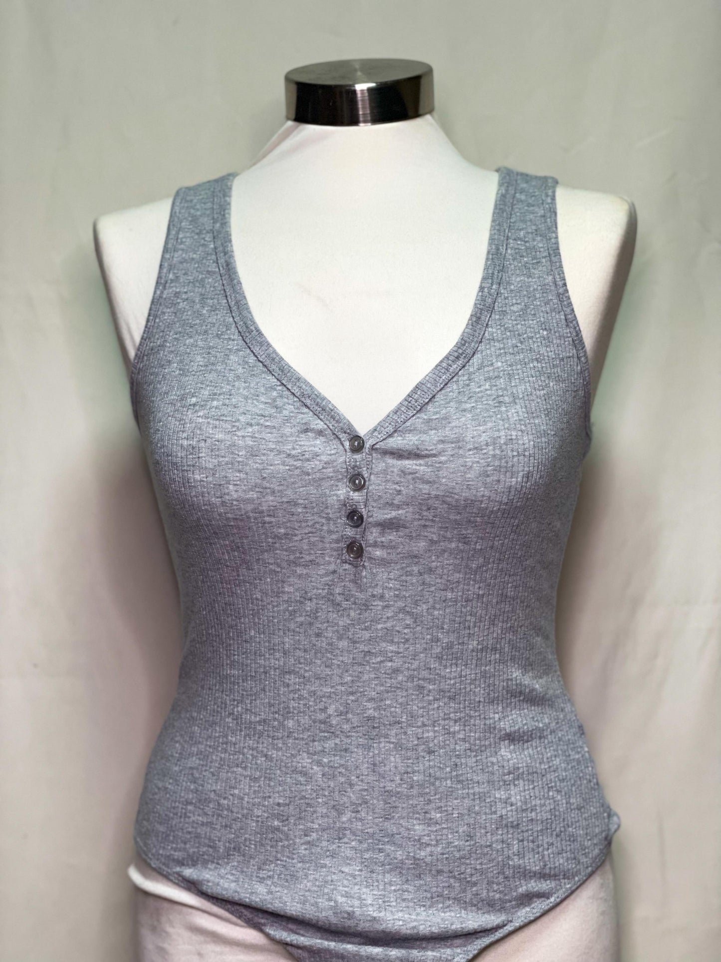 GRAY RIBBED CASUAL BODYSUIT