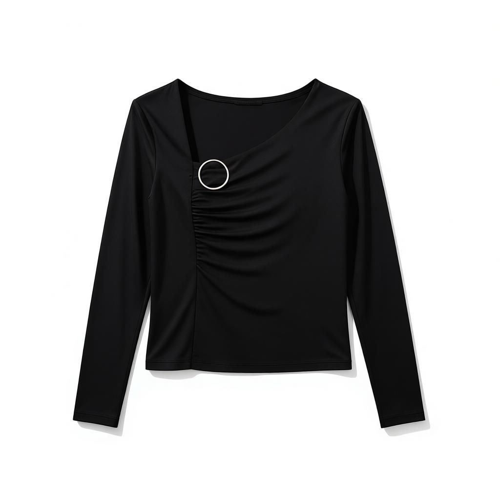 ASYMMETRICAL BUCKLED NECK TOP