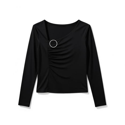 ASYMMETRICAL BUCKLED NECK TOP