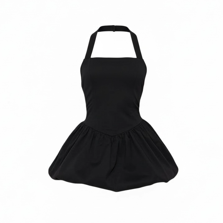 HALTER  BUBBLE DRESS| BLACK