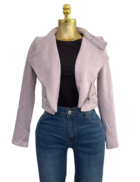 SUEDE CROP BIKER JACKET LILAC