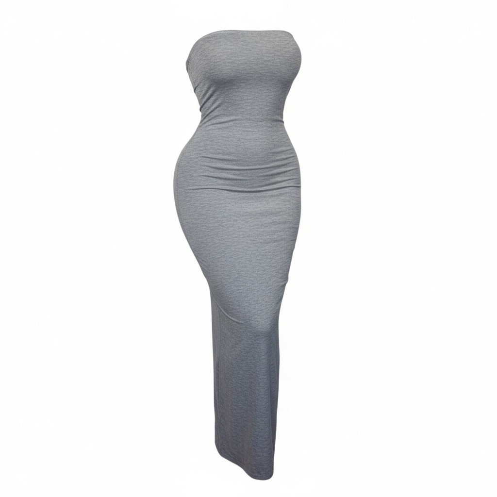 STRAPLESS MAXI TUBE DRESS | GRAY